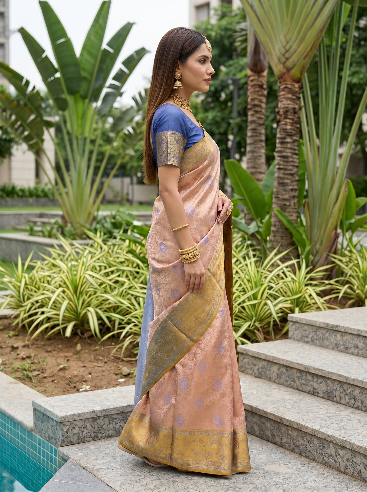 MIMOSA Orange Saree Saree — pose 3 styling detail