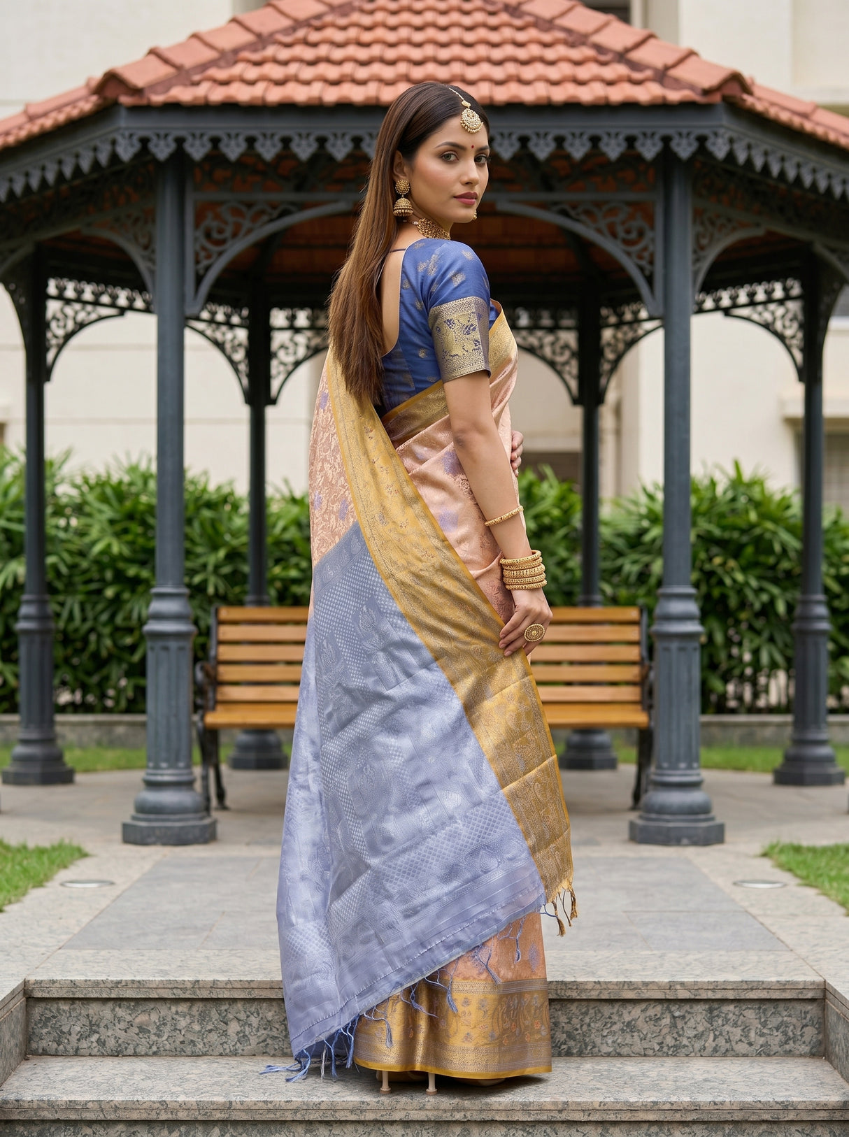 MIMOSA Orange Saree Saree — pose 7 styling detail