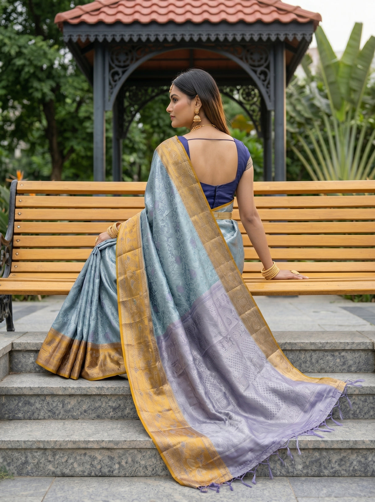 MIMOSA Sapphire Saree Saree — pose 2 styling detail