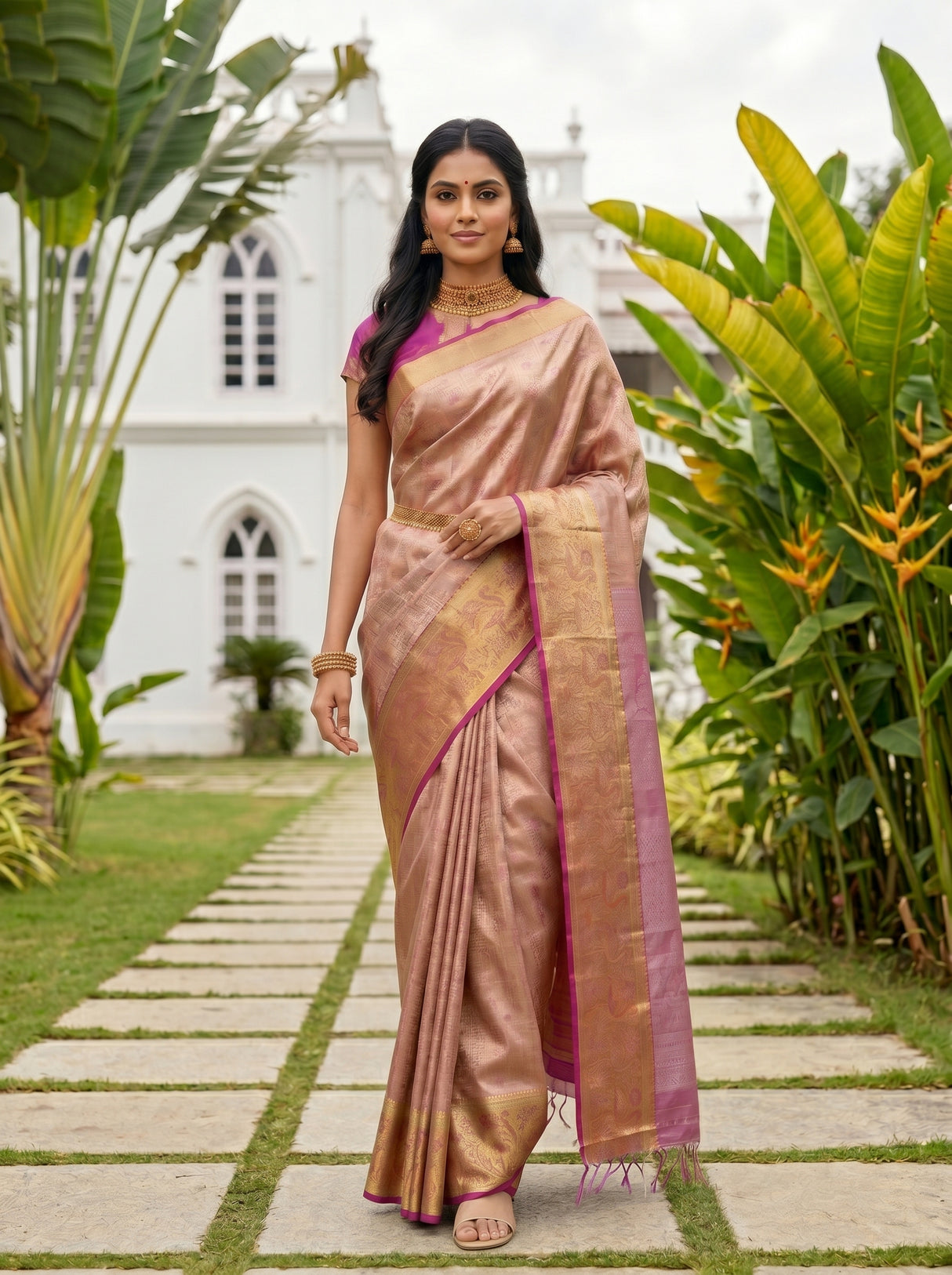 MIMOSA Peach Kanjivaram Art Silk Saree — pose 6 styling detail
