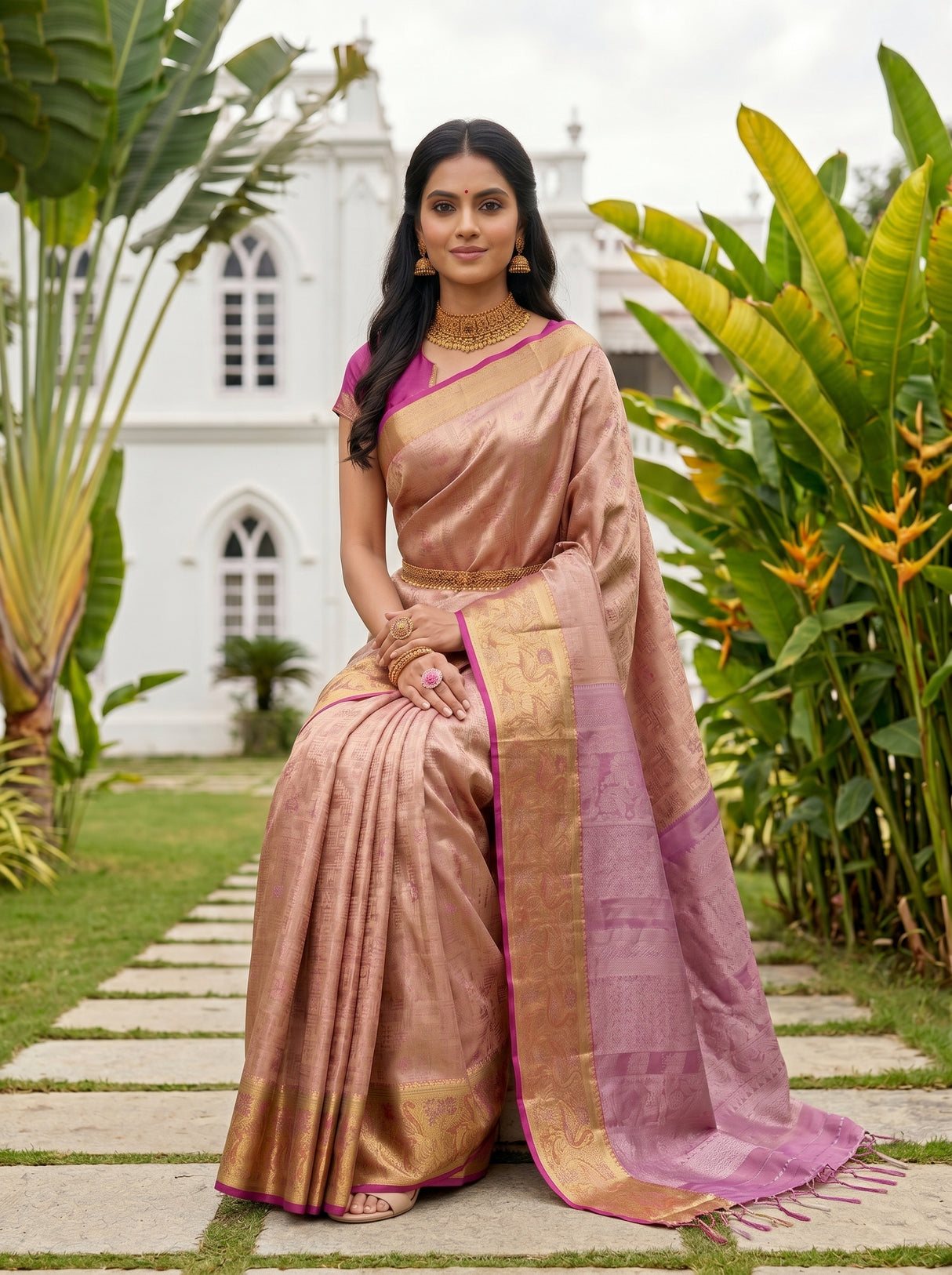 MIMOSA Peach Kanjivaram Art Silk Saree — pose 8 styling detail