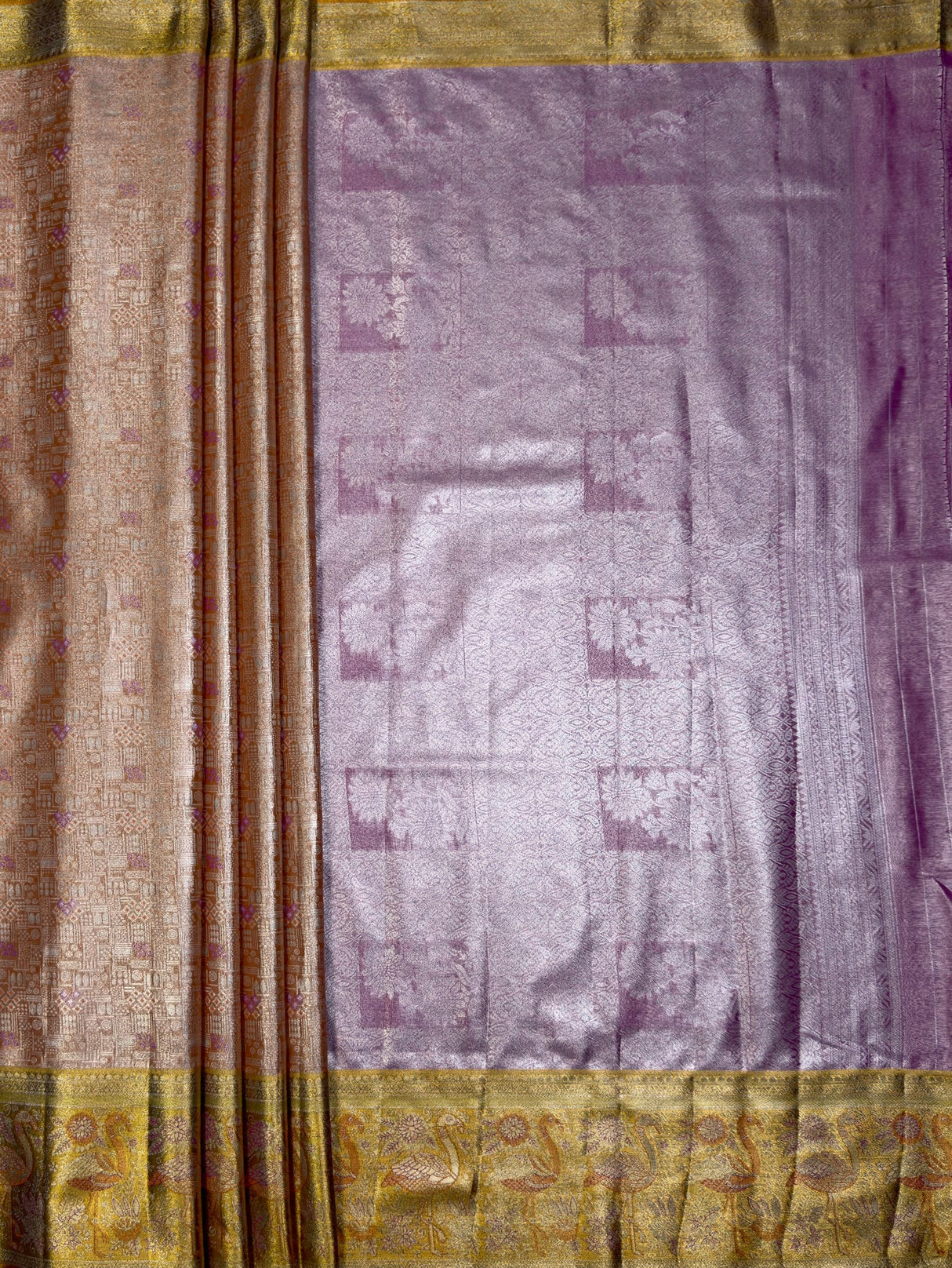MIMOSA Peach Kanjivaram Art Silk Saree — pallu and zari work detail