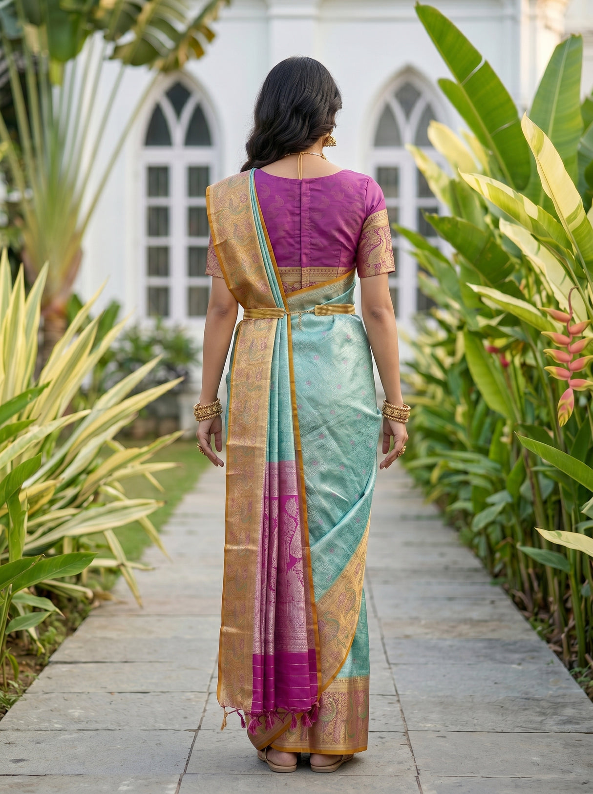 MIMOSA Rama Kanjivaram Art Silk Saree — pose 2 styling detail