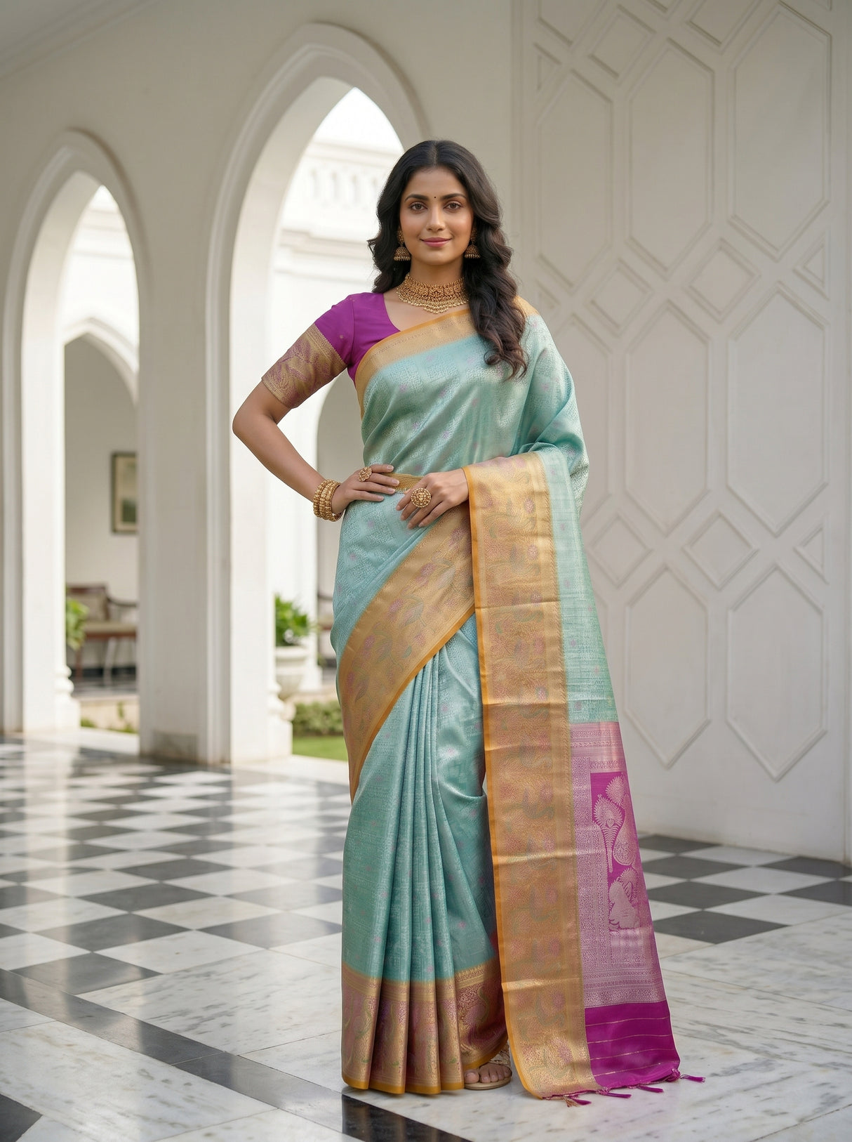 MIMOSA Rama Kanjivaram Art Silk Saree — pose 4 styling detail