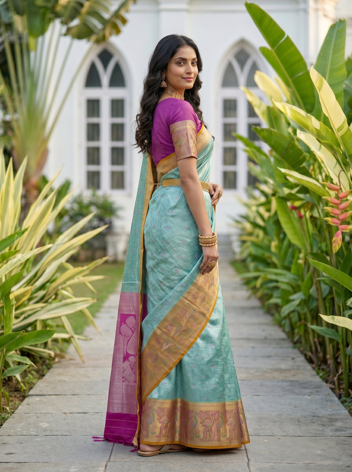MIMOSA Rama Kanjivaram Art Silk Saree — pose 7 styling detail