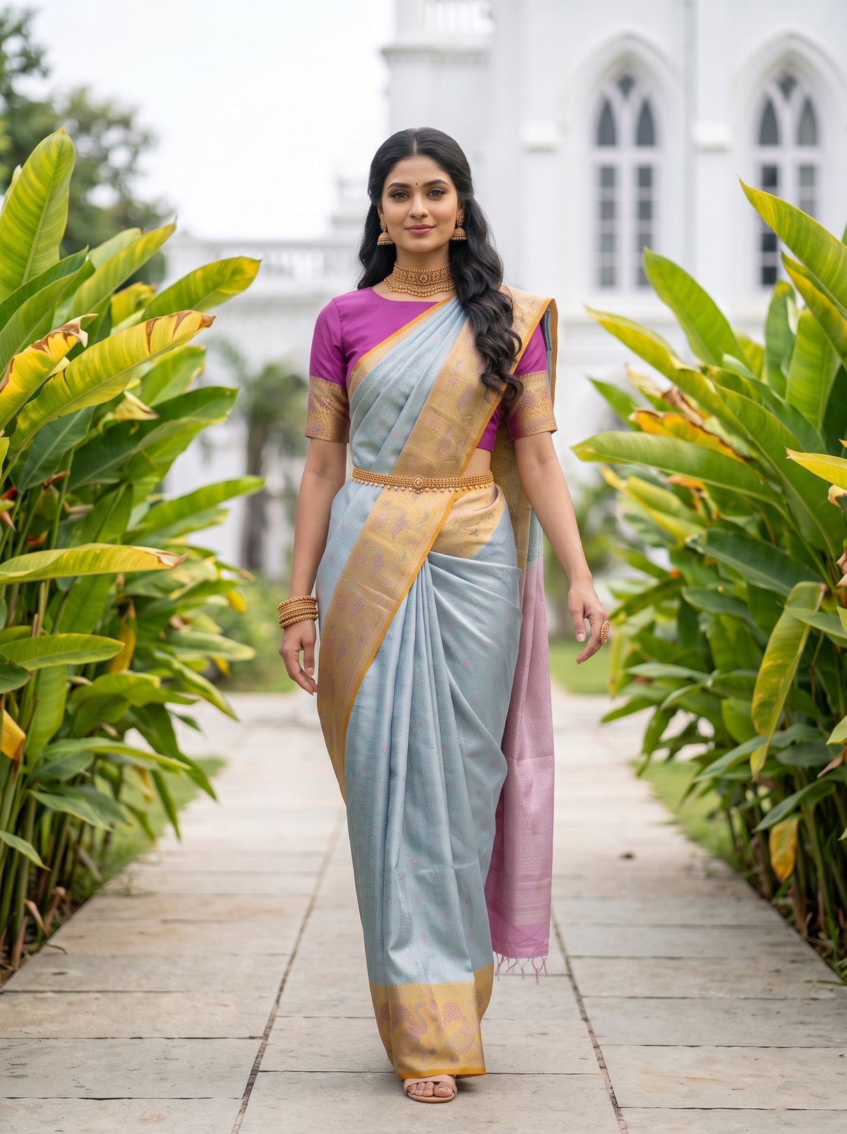 MIMOSA Sapphire Kanjivaram Art Silk Saree — pose 6 styling detail