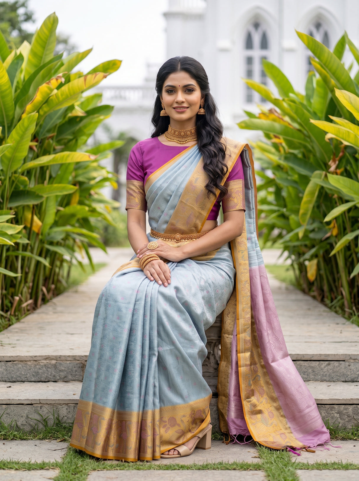 MIMOSA Sapphire Kanjivaram Art Silk Saree — pose 8 styling detail