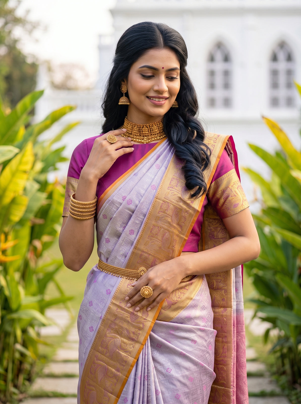 MIMOSA Violet Kanjivaram Art Silk Saree — pose 10 styling detail