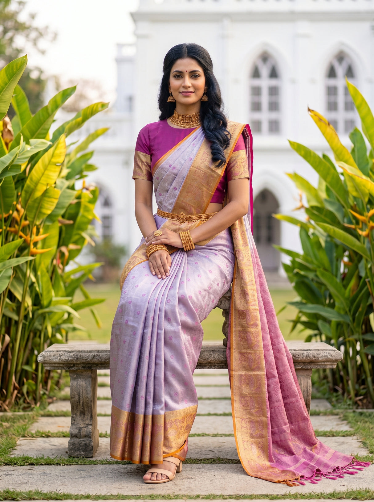 MIMOSA Violet Kanjivaram Art Silk Saree — pose 8 styling detail
