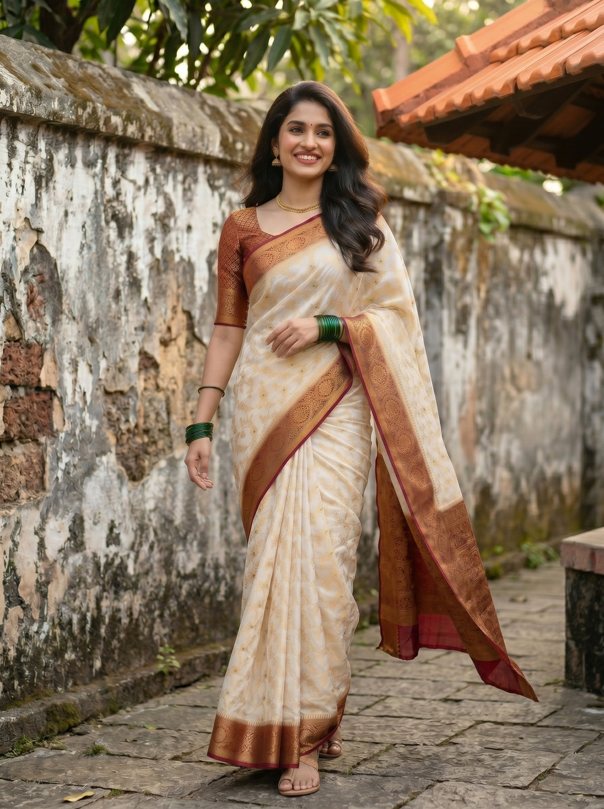 MIMOSA White Kanjivaram Art Silk Saree — pose 6 styling detail