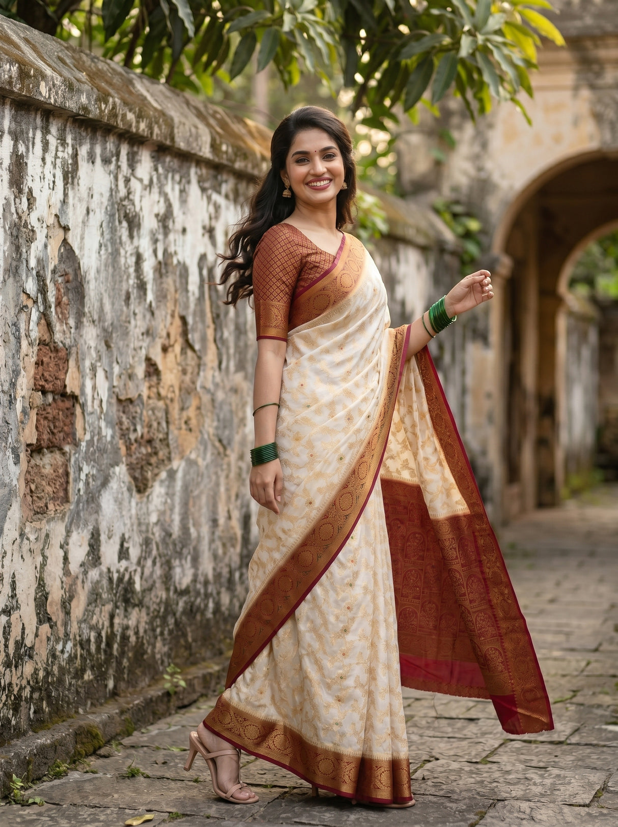 MIMOSA White Kanjivaram Art Silk Saree — pose 9 styling detail