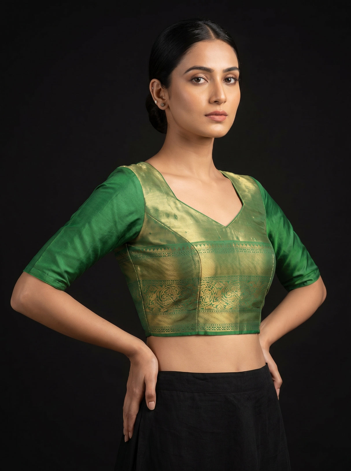 MIMOSA Olive Kanjivaram Art Silk Saree β blouse close-up
