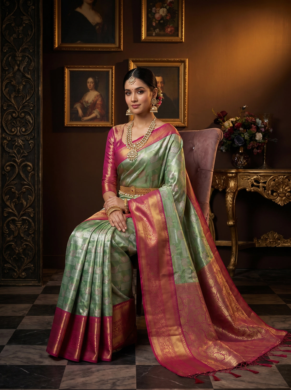MIMOSA Rama Kanjivaram Art Silk Saree β pose 8 styling detail