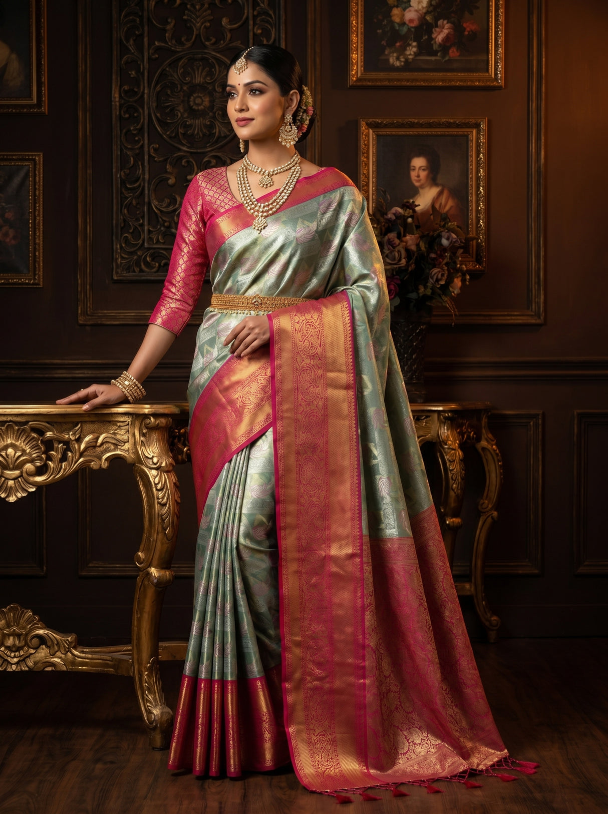 MIMOSA Saffire Kanjivaram Art Silk Saree β Full View on Model