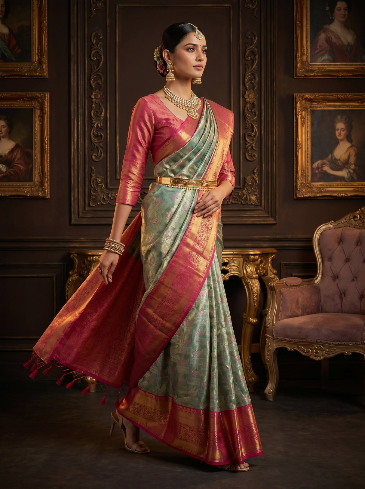 MIMOSA Saffire Kanjivaram Art Silk Saree β pose 7 styling detail