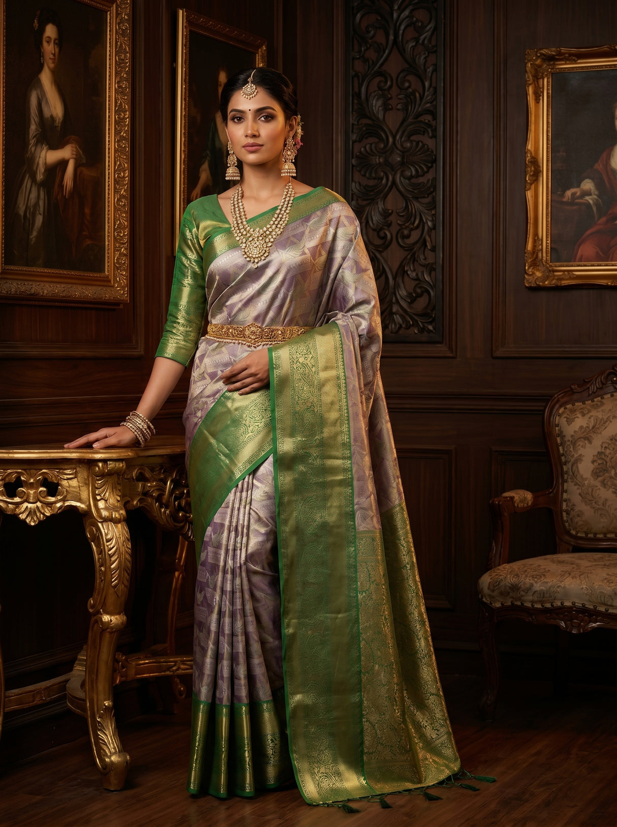 MIMOSA Violet Kanjivaram Art Silk Saree β Full View on Model