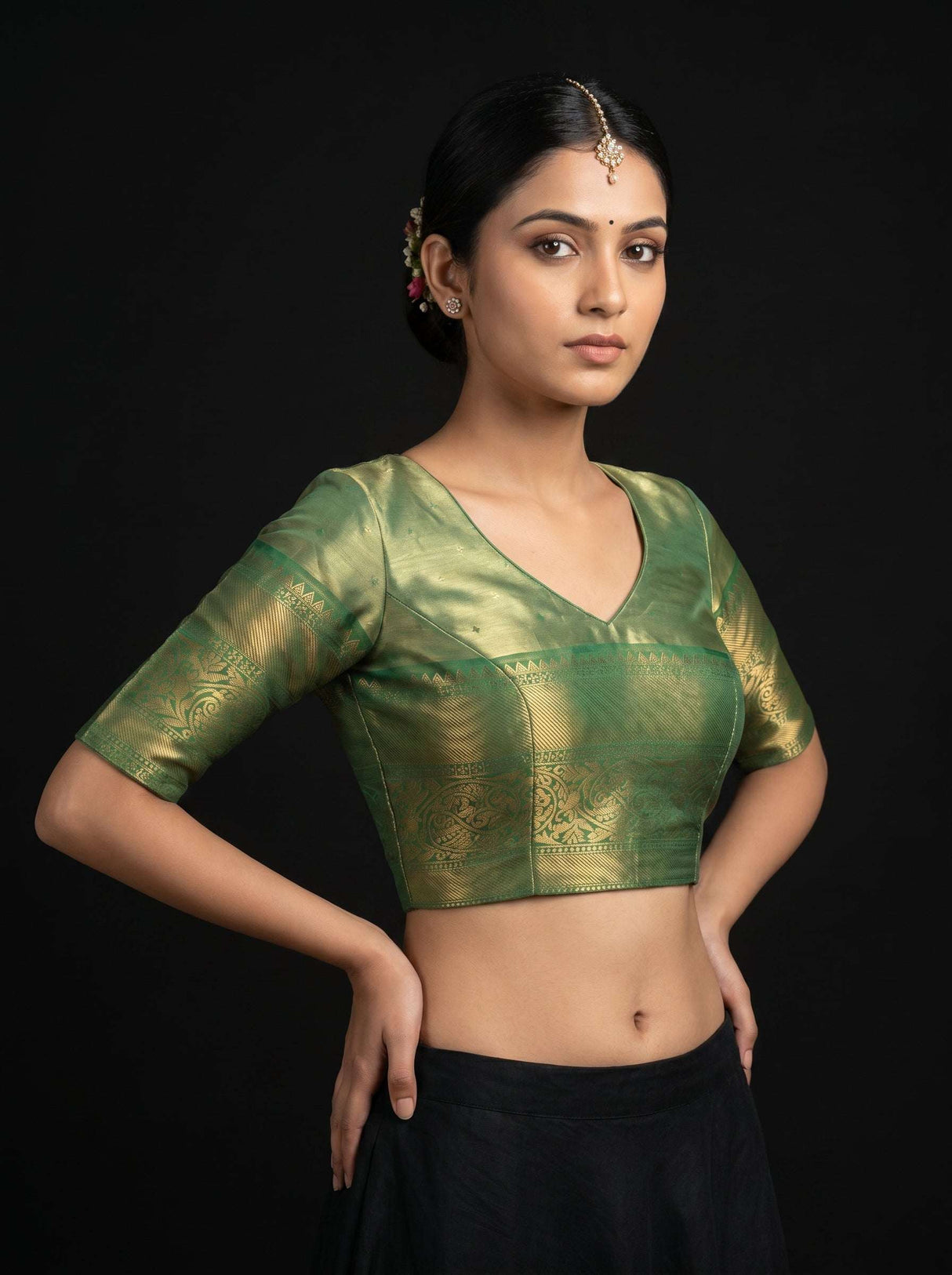 MIMOSA Violet Kanjivaram Art Silk Saree — blouse close-up