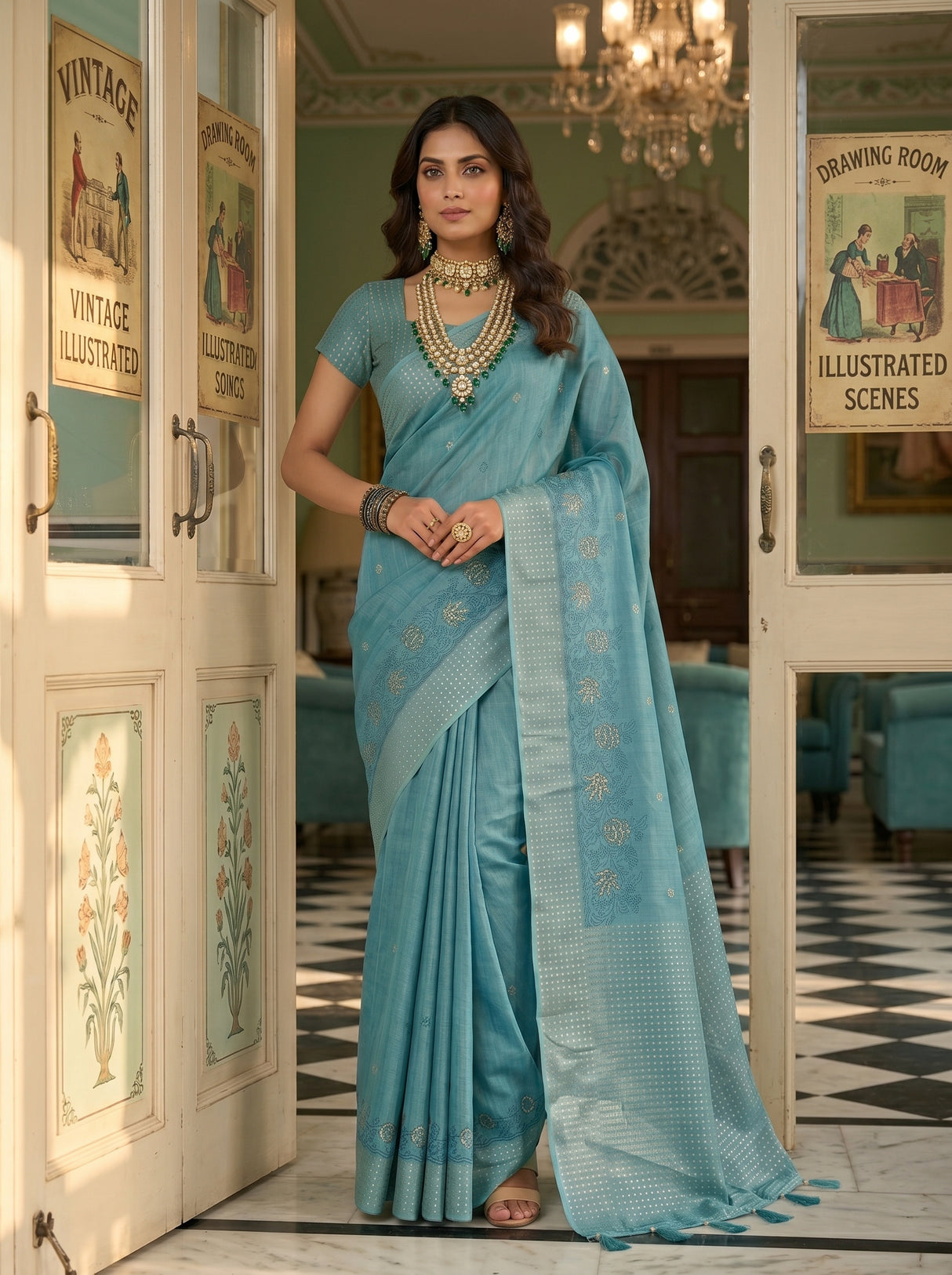 MIMOSA Sapphire Banarasi Art Silk Saree — pose 5 styling detail