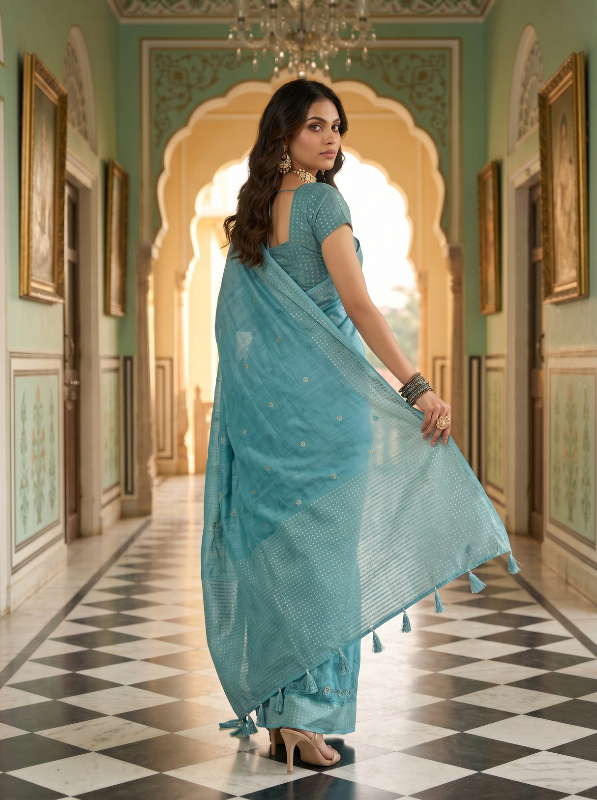 MIMOSA Sapphire Banarasi Art Silk Saree — pose 7 styling detail