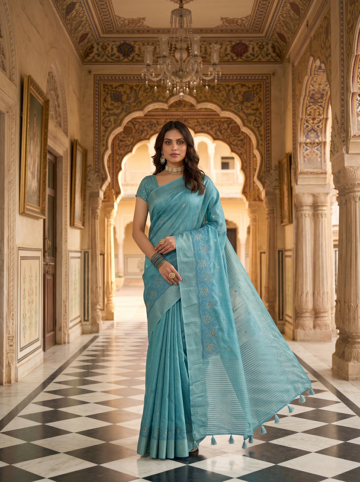 MIMOSA Sapphire Banarasi Art Silk Saree — pose 9 styling detail