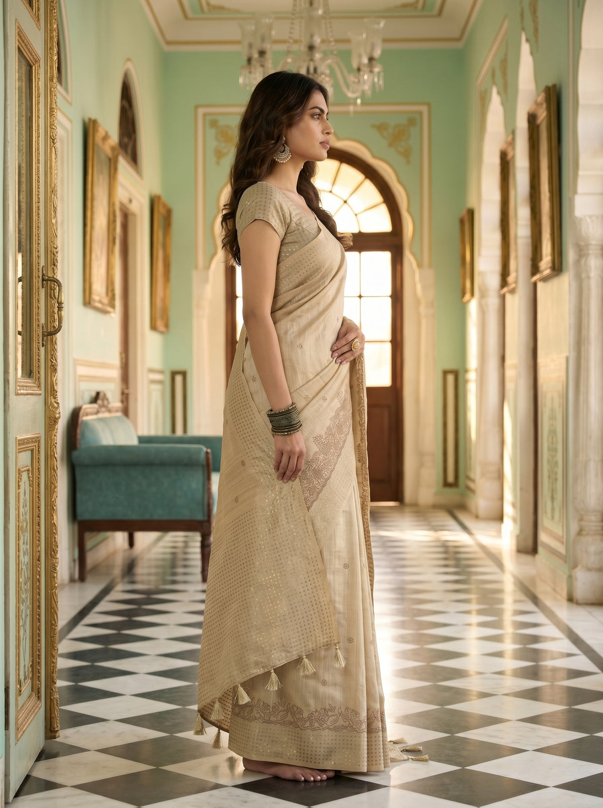 MIMOSA Tussar Banarasi Art Silk Saree — pose 3 styling detail