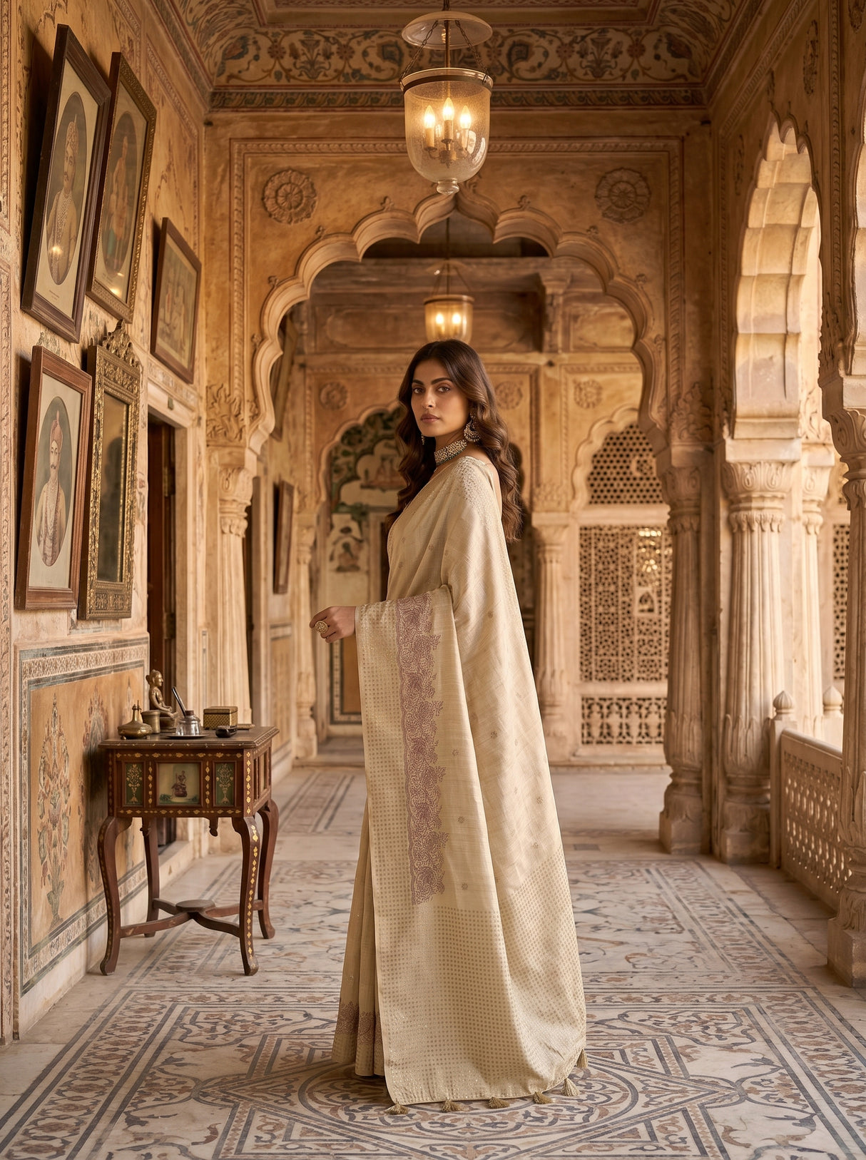 MIMOSA Tussar Banarasi Art Silk Saree — pose 7 styling detail