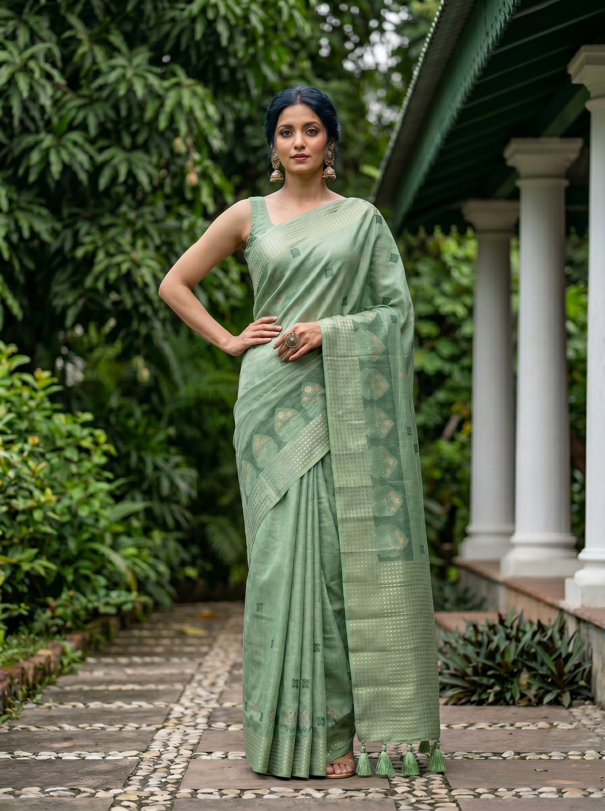 MIMOSA Pista Saree Saree — pose 4 styling detail