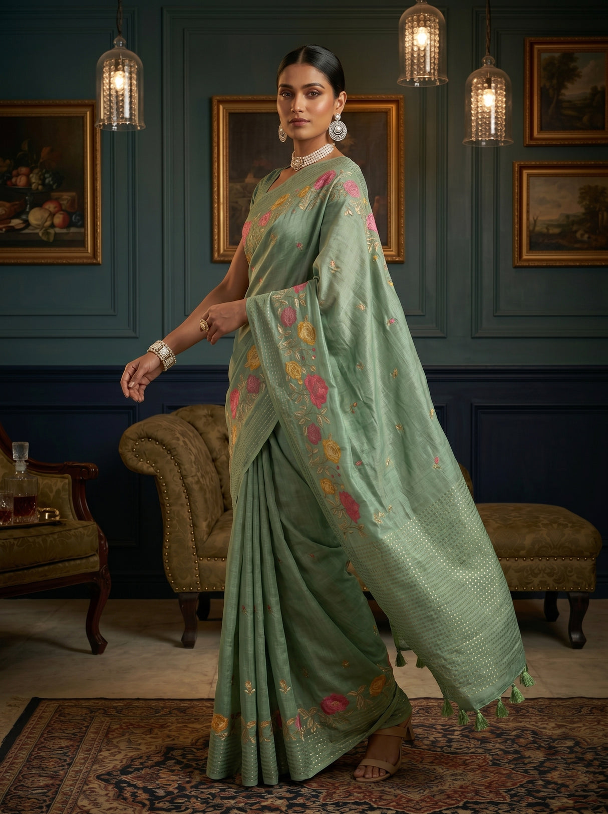 MIMOSA Pista Saree Saree — pose 9 styling detail