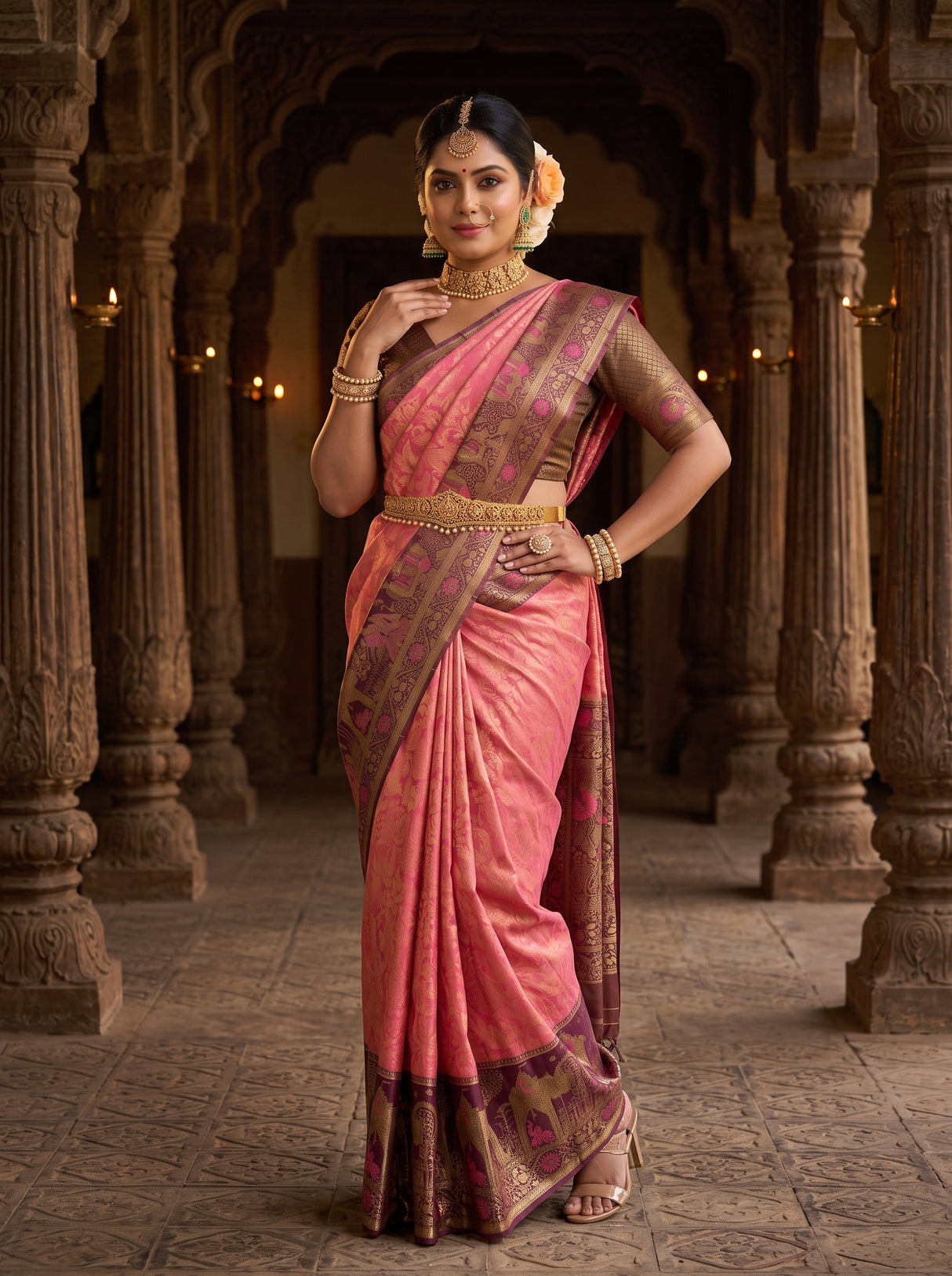 MIMOSA Gajari Kanjivaram Art Silk Saree — pose 4 styling detail