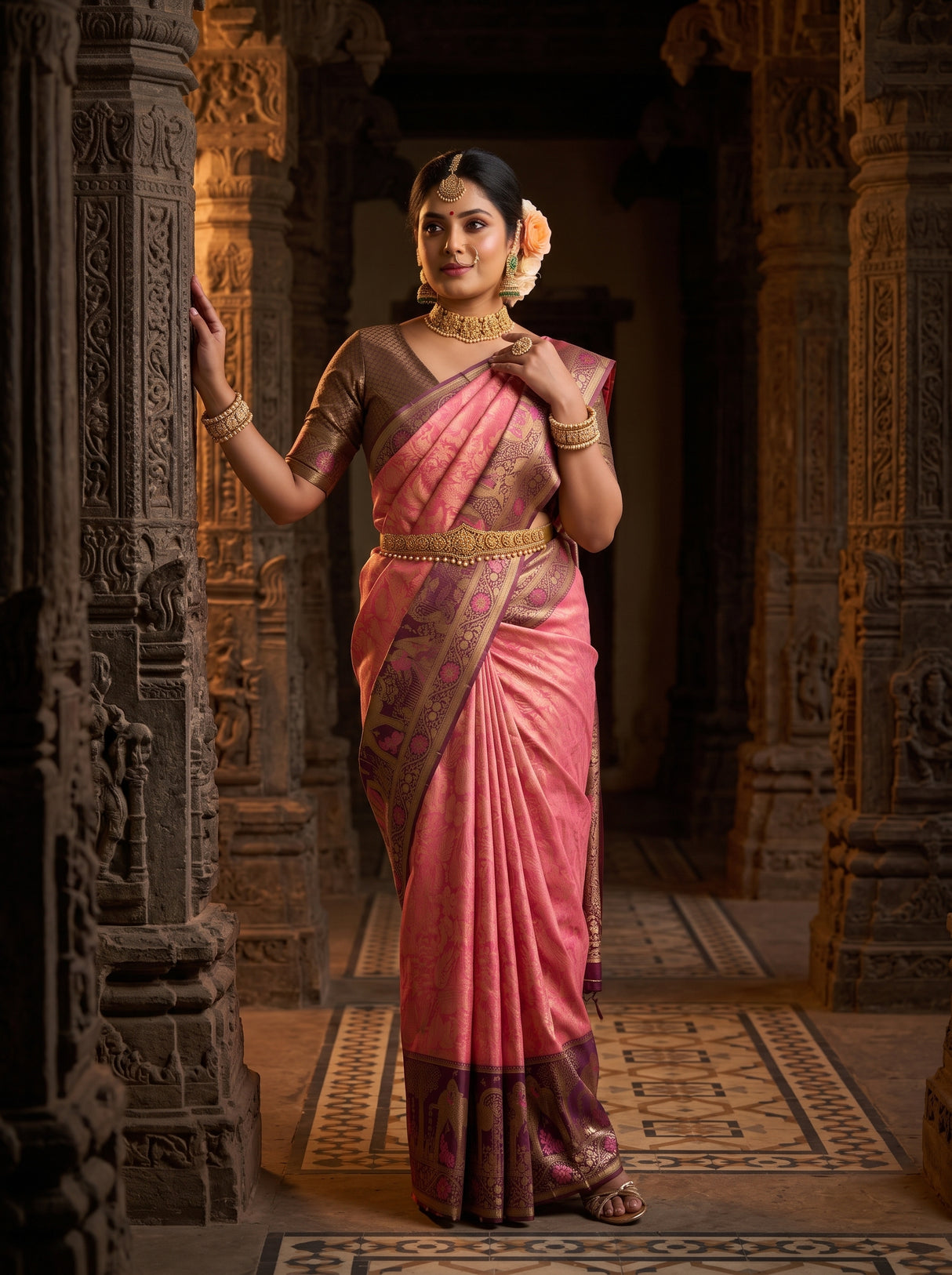 MIMOSA Gajari Kanjivaram Art Silk Saree — pose 5 styling detail