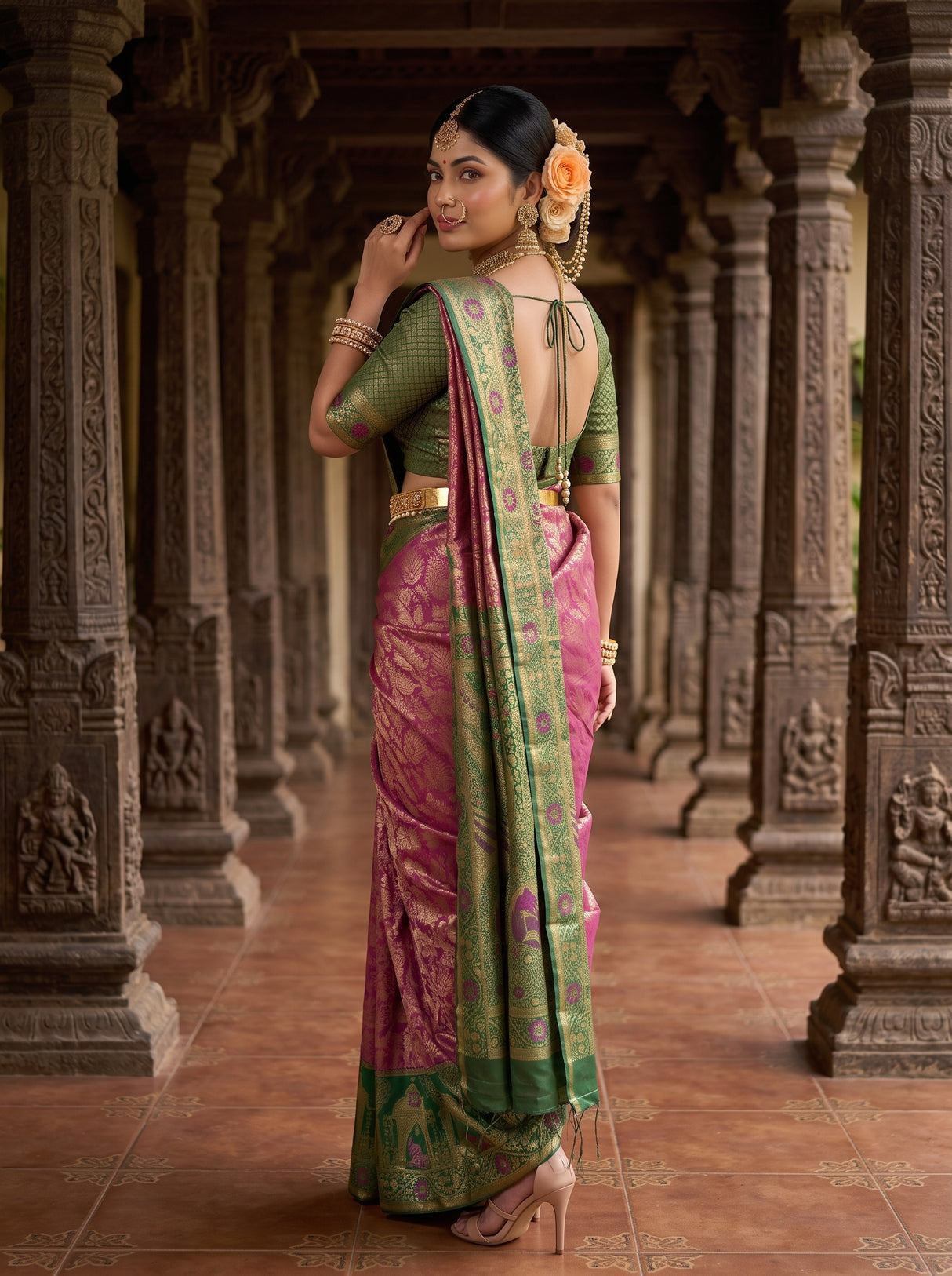 MIMOSA Magenta Kanjivaram Art Silk Saree — pose 7 styling detail