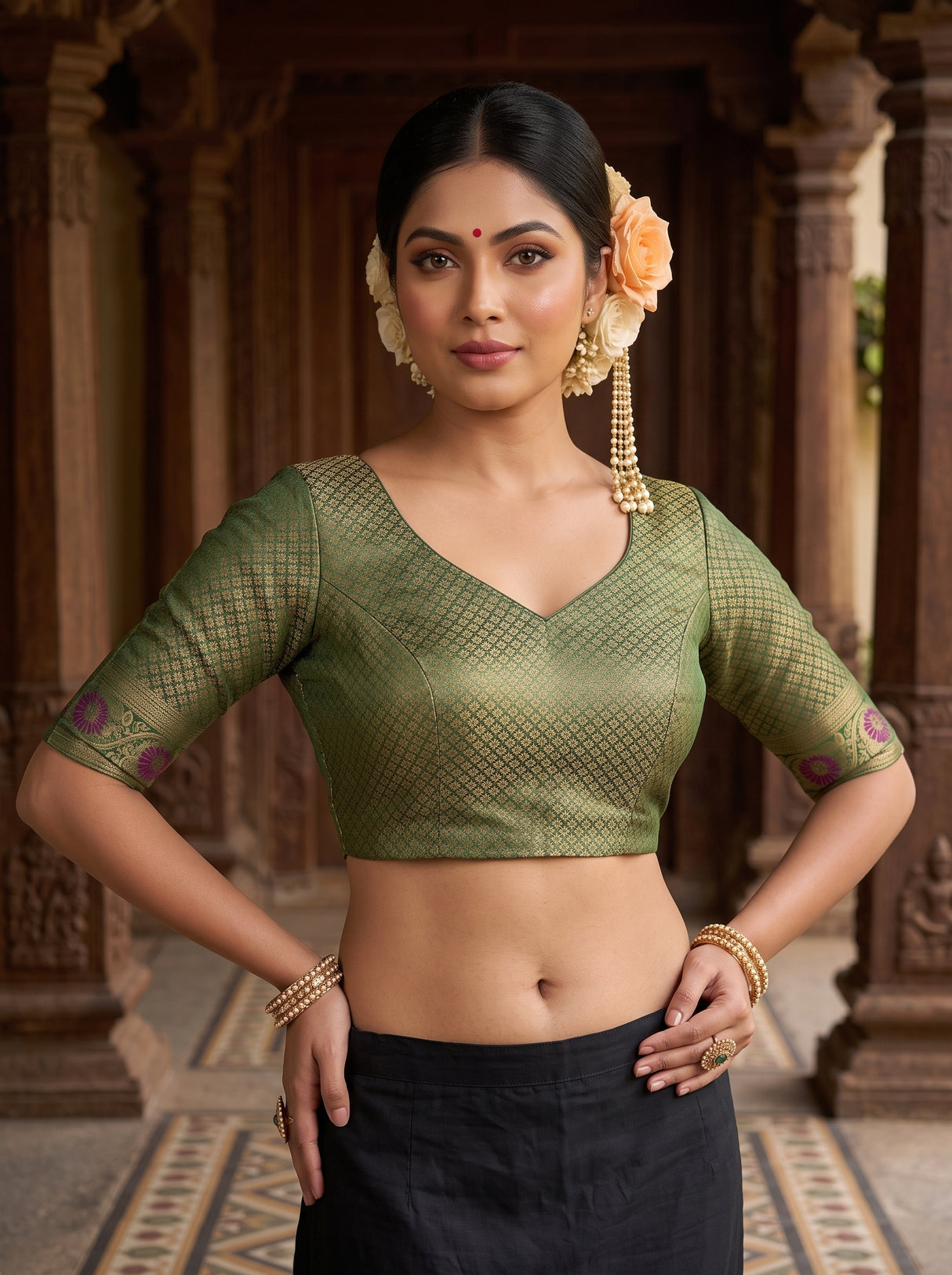 MIMOSA Magenta Kanjivaram Art Silk Saree — blouse close-up