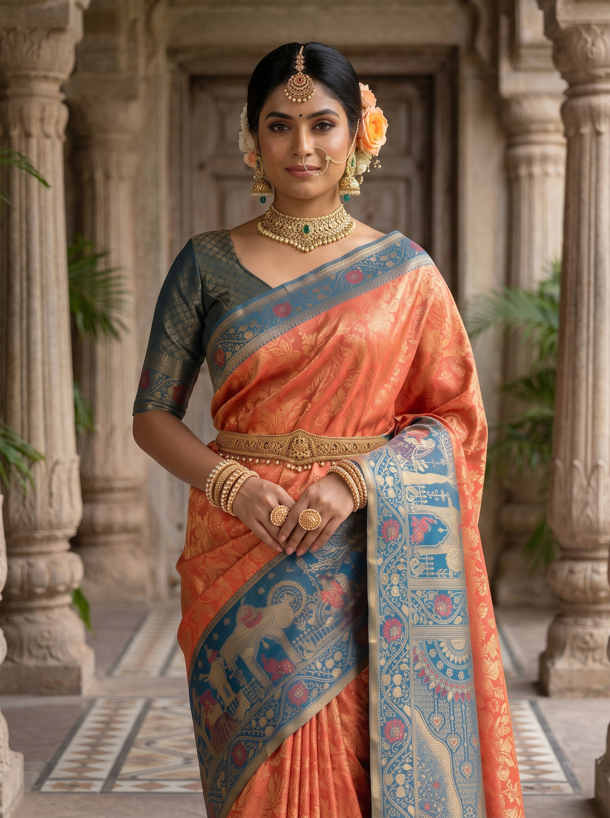 MIMOSA Peach Kanjivaram Art Silk Saree — pose 10 styling detail