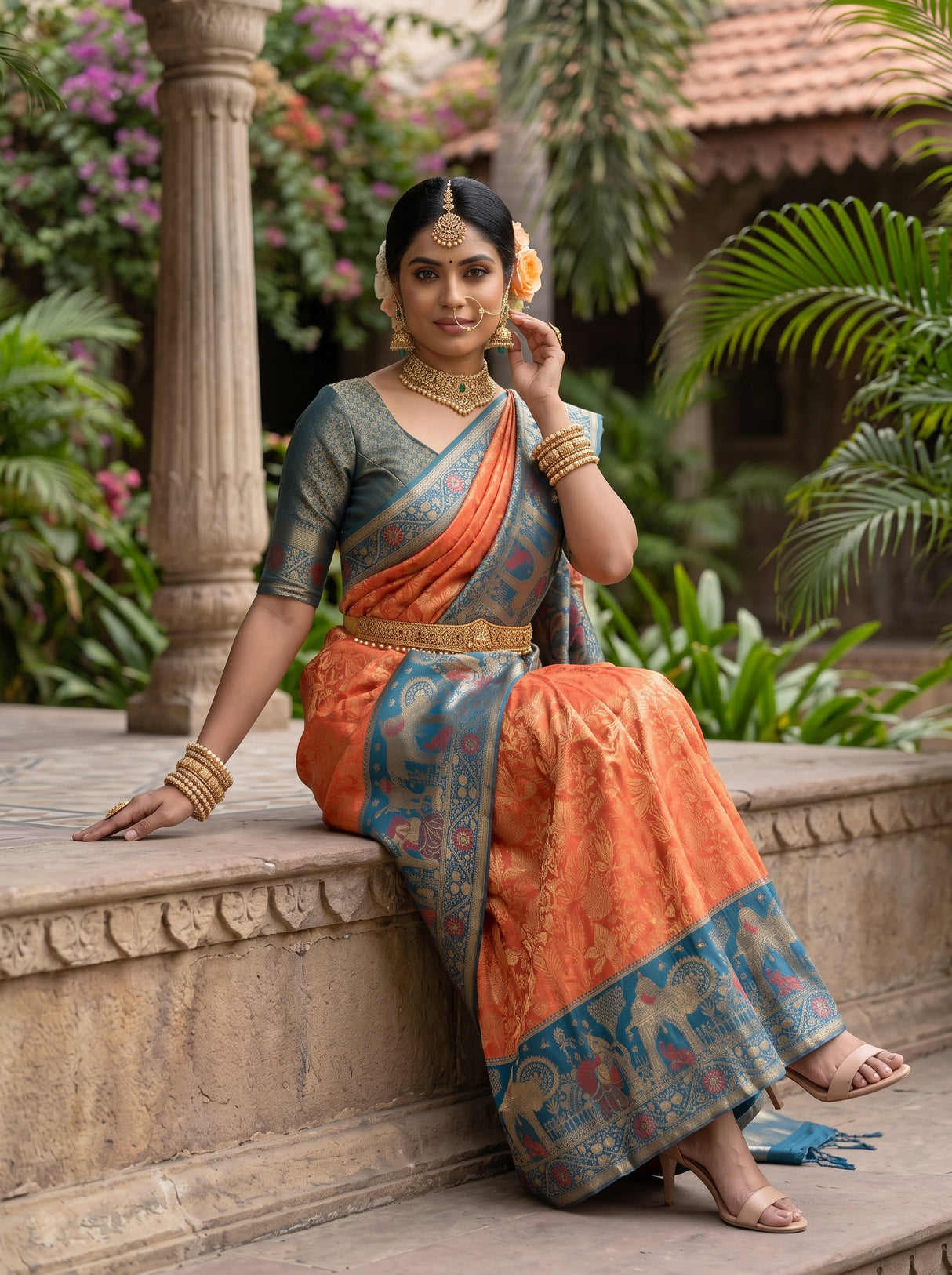 MIMOSA Peach Kanjivaram Art Silk Saree — pose 8 styling detail