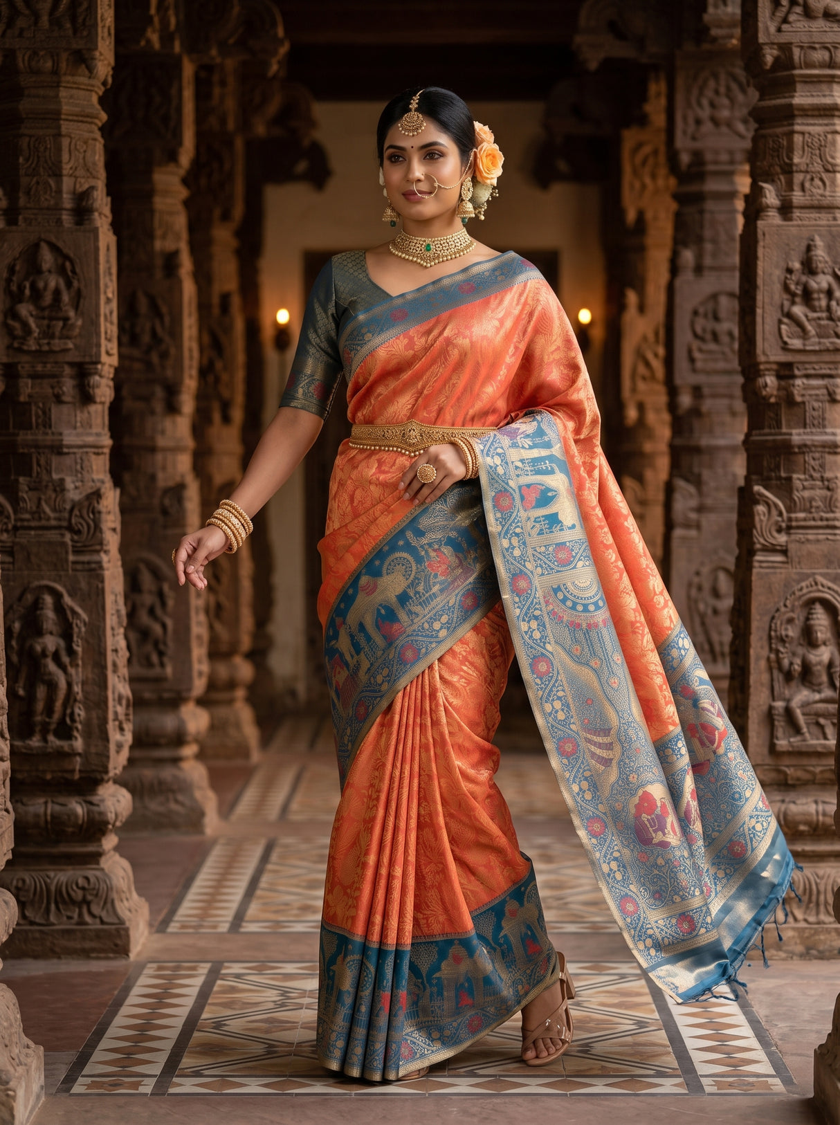 MIMOSA Peach Kanjivaram Art Silk Saree — pose 9 styling detail