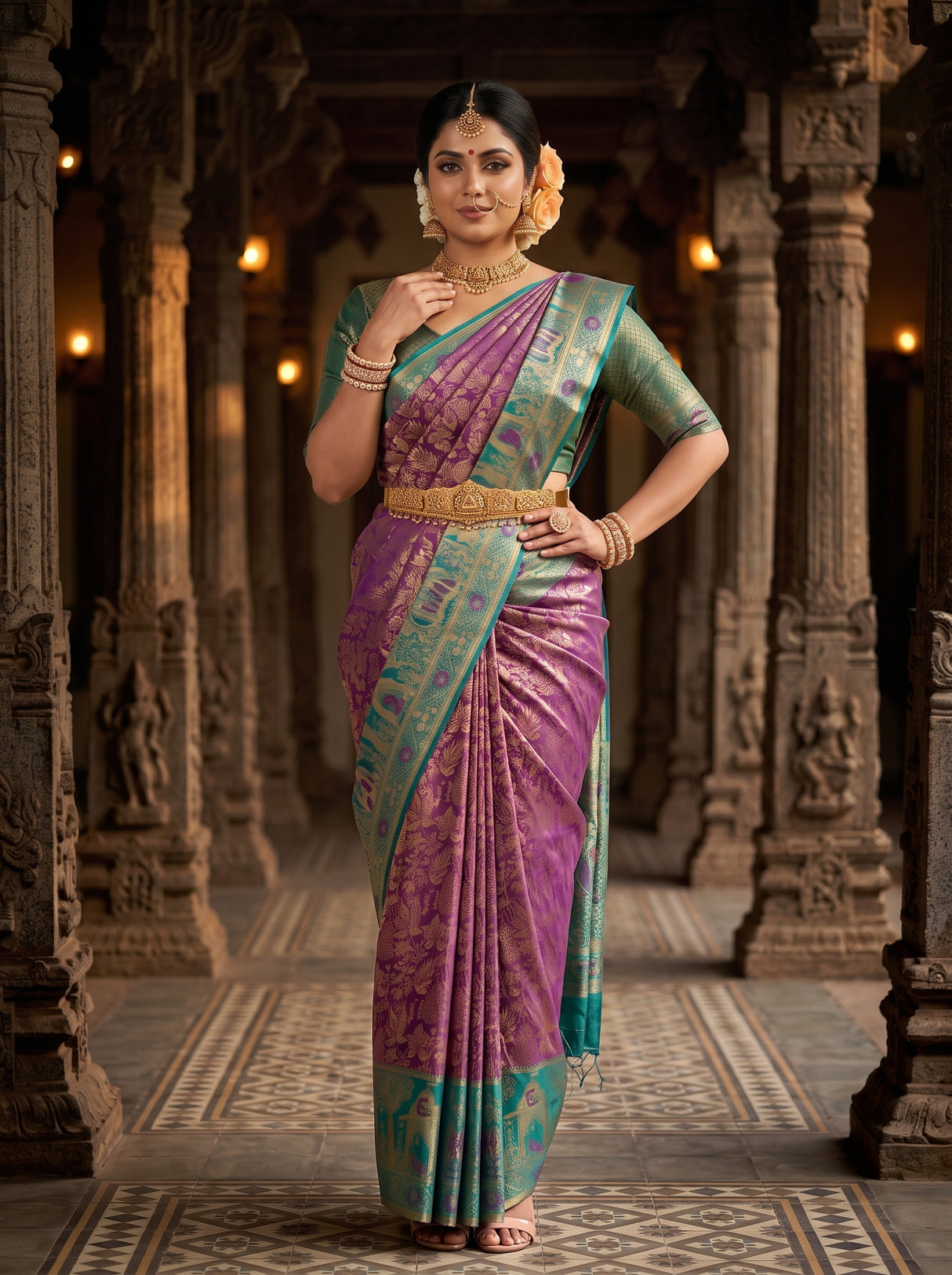 MIMOSA Purple Kanjivaram Art Silk Saree — pose 4 styling detail