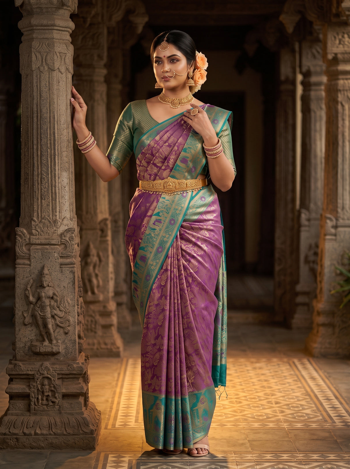 MIMOSA Purple Kanjivaram Art Silk Saree — pose 5 styling detail