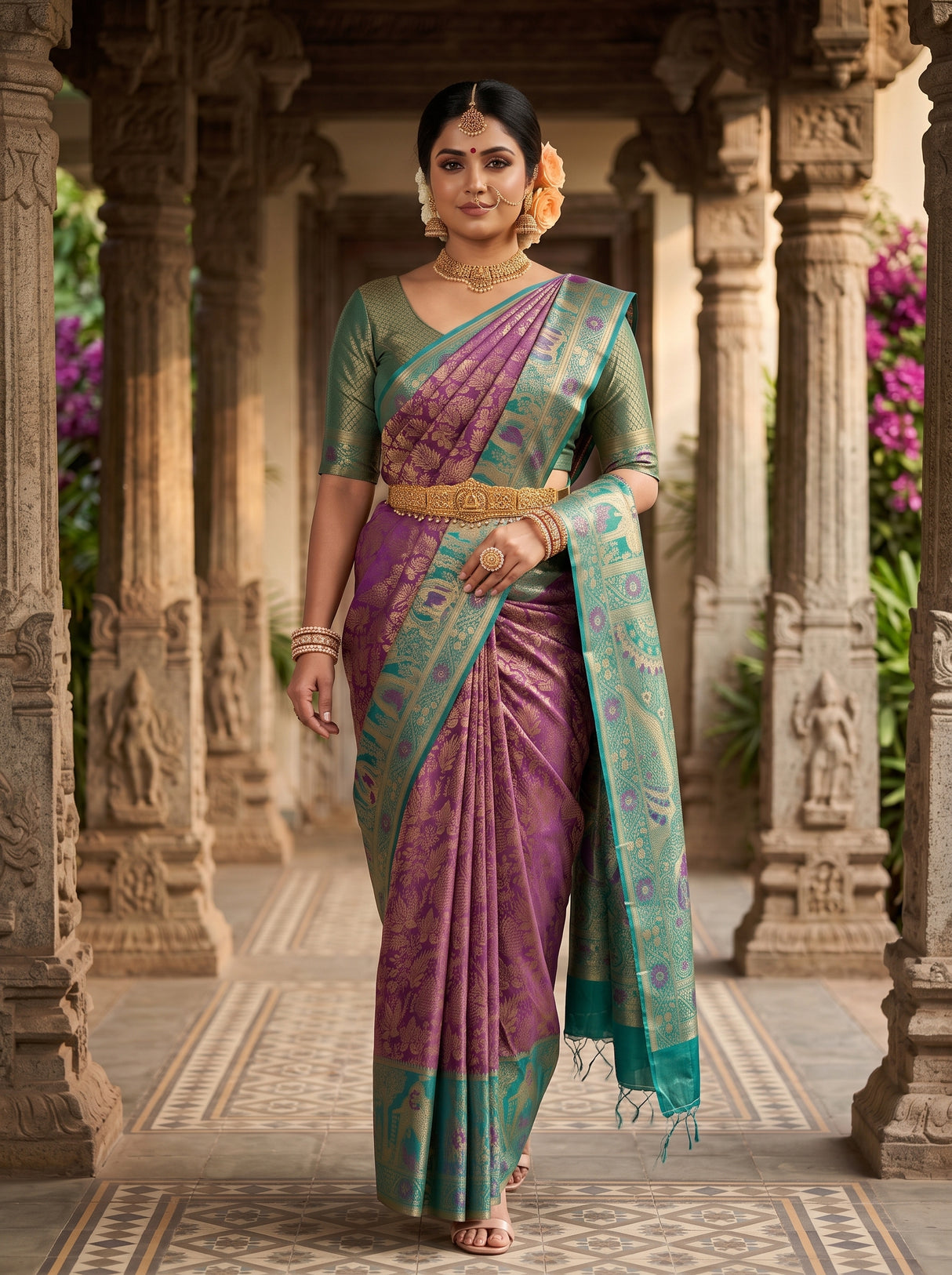 MIMOSA Purple Kanjivaram Art Silk Saree — pose 6 styling detail