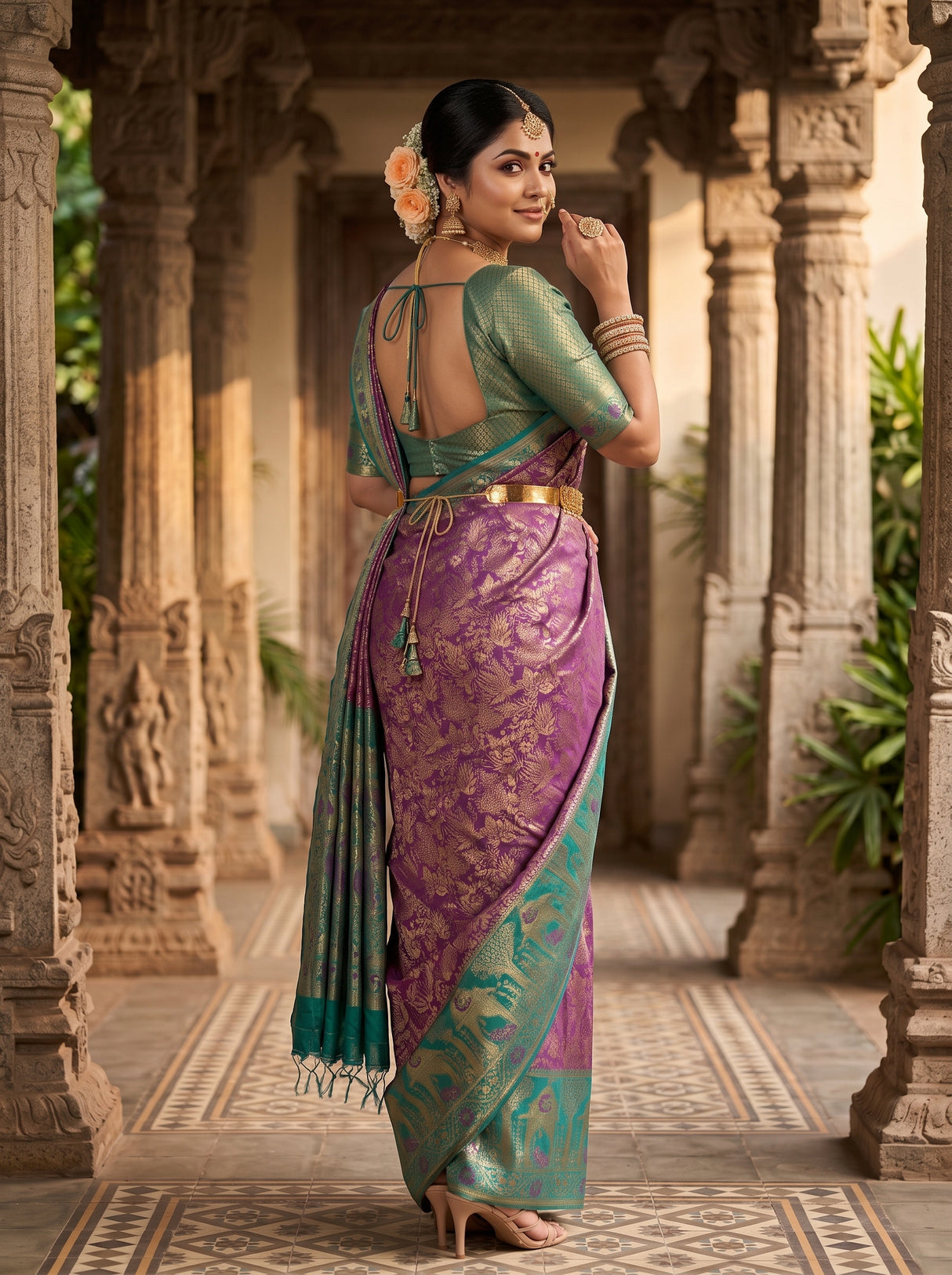 MIMOSA Purple Kanjivaram Art Silk Saree — pose 7 styling detail