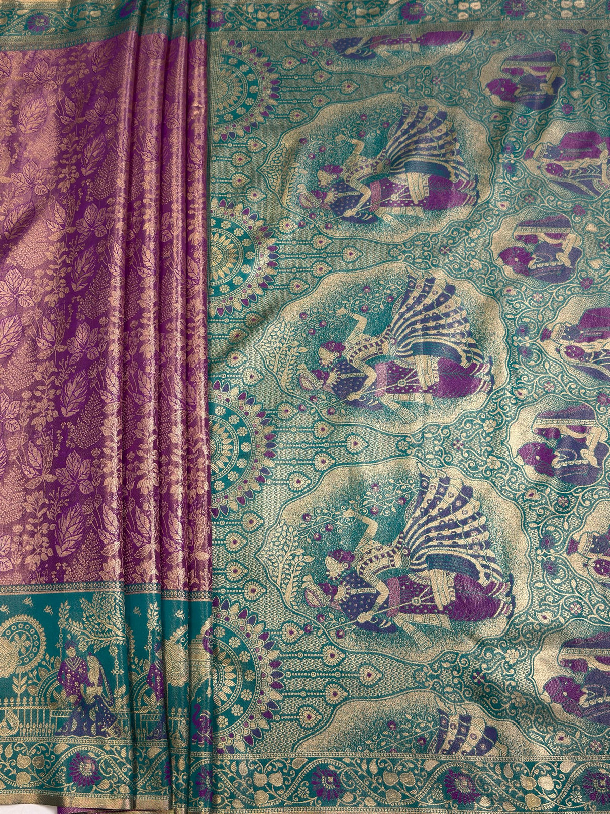 MIMOSA Purple Kanjivaram Art Silk Saree — pallu and zari work detail