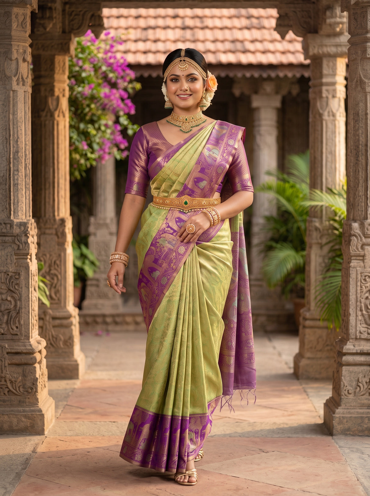 MIMOSA Pista Kanjivaram Art Silk Saree — pose 6 styling detail