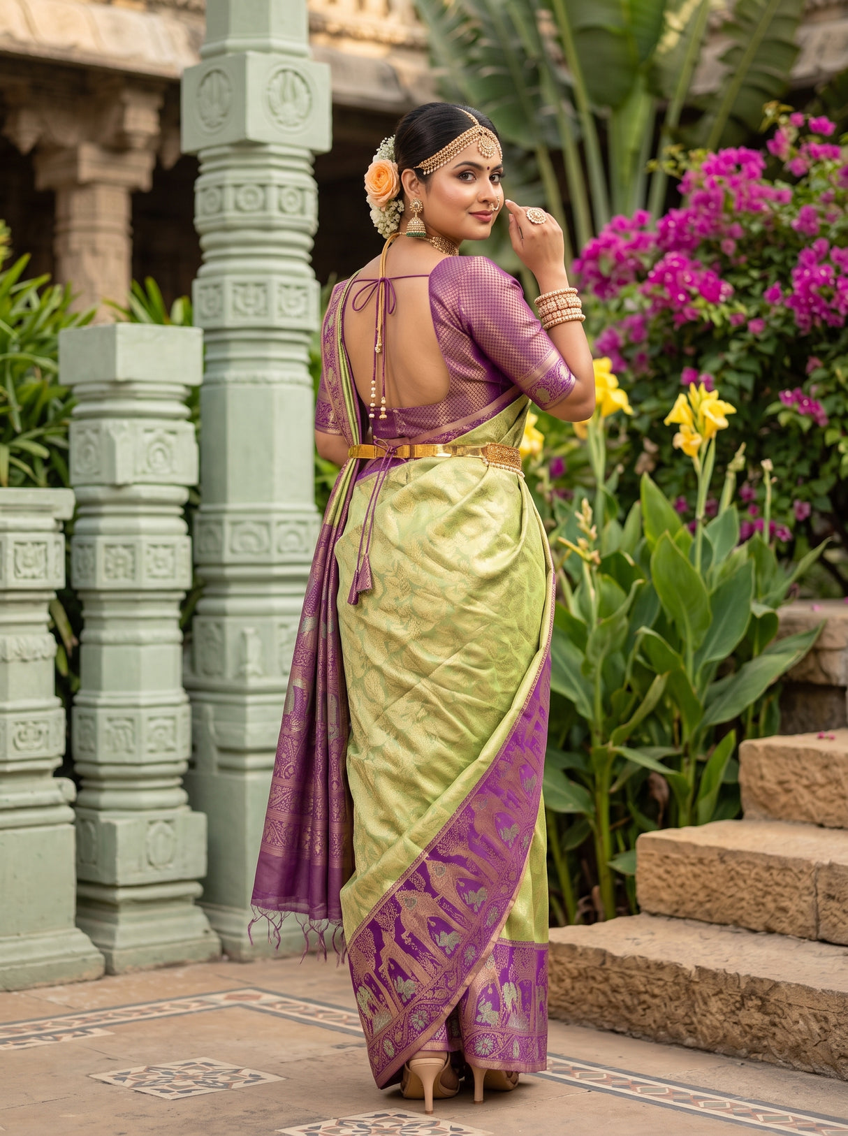 MIMOSA Pista Kanjivaram Art Silk Saree — pose 7 styling detail