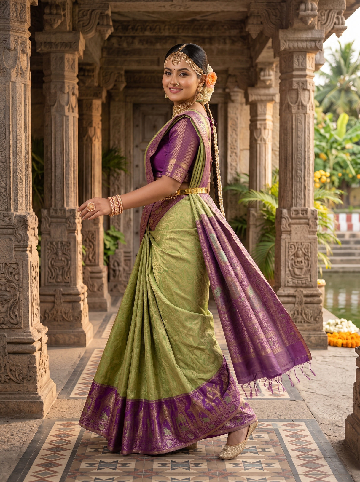MIMOSA Pista Kanjivaram Art Silk Saree — pose 9 styling detail