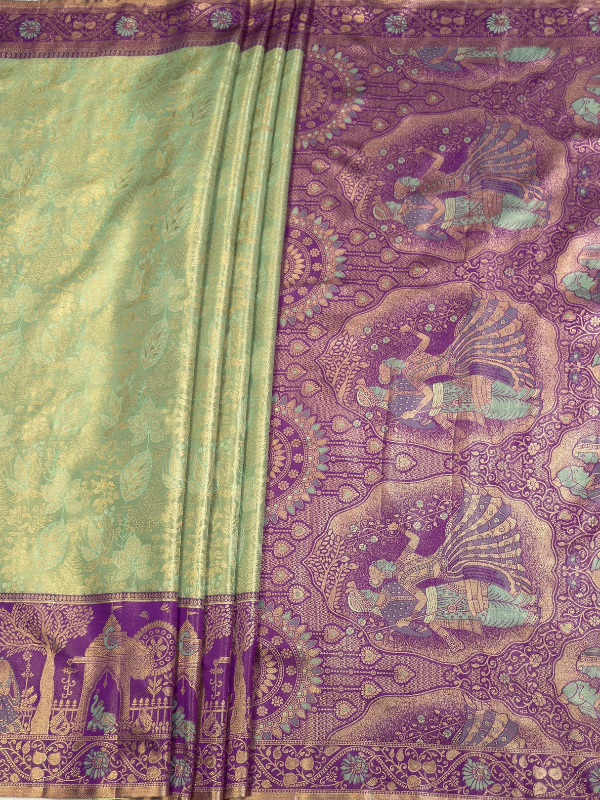 MIMOSA Pista Kanjivaram Art Silk Saree — pallu and zari work detail
