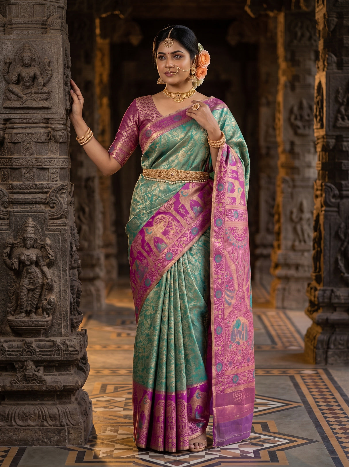 MIMOSA Rama Kanjivaram Art Silk Saree — pose 5 styling detail
