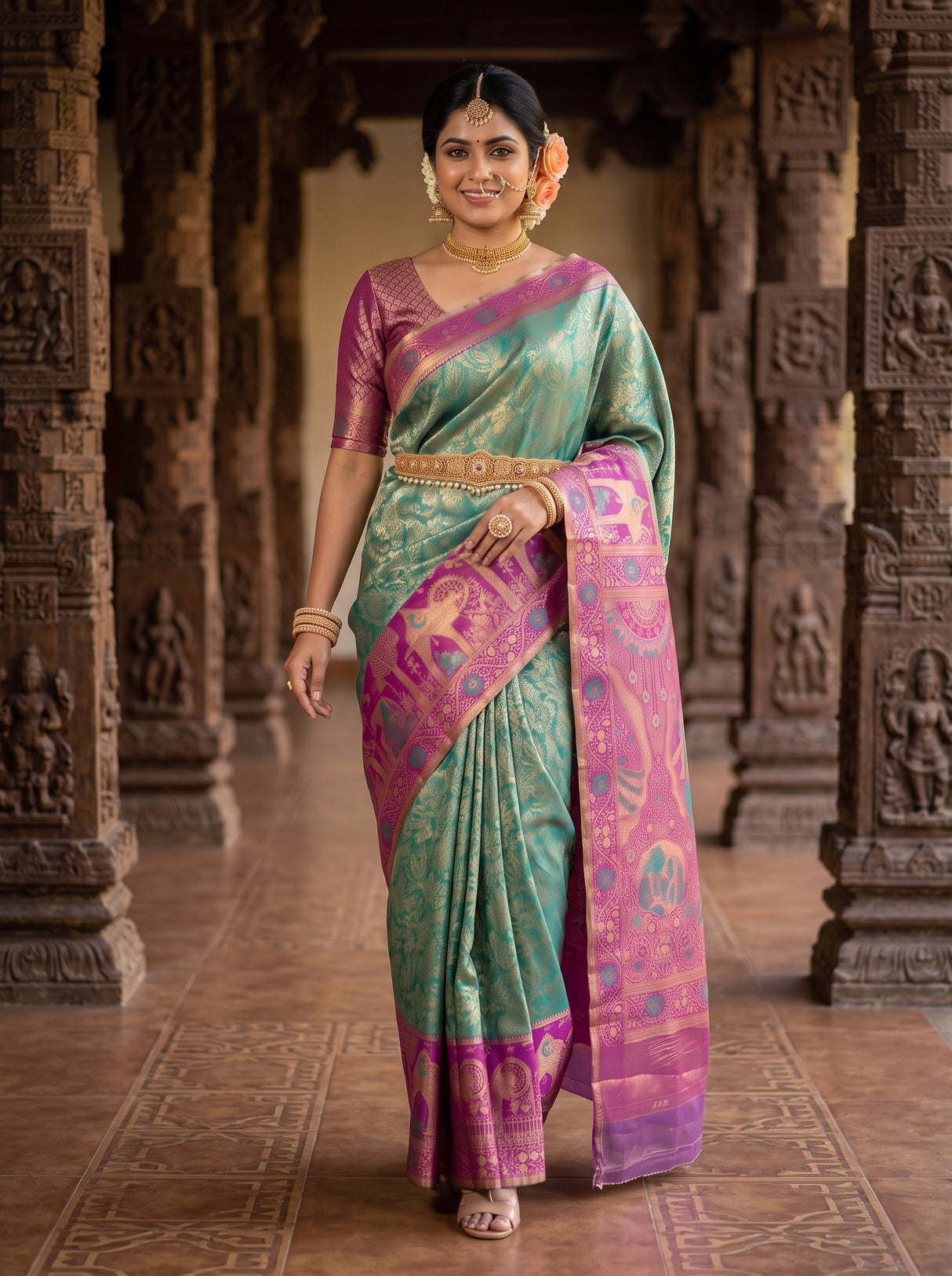 MIMOSA Rama Kanjivaram Art Silk Saree — pose 6 styling detail