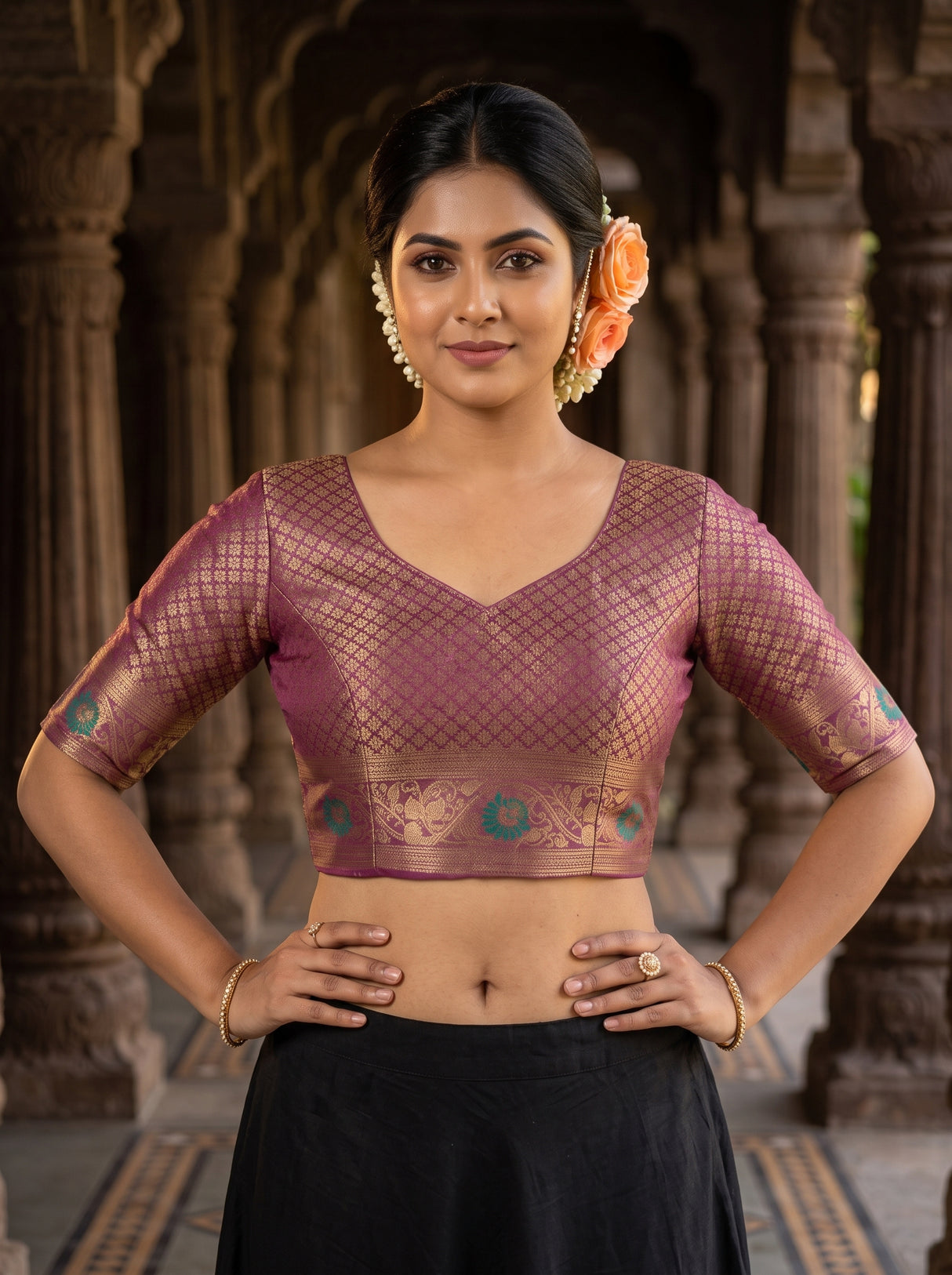 MIMOSA Rama Kanjivaram Art Silk Saree — blouse close-up