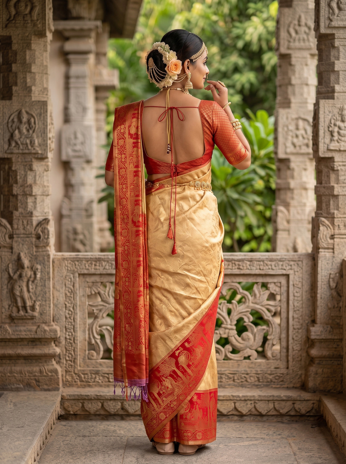 MIMOSA Tussar Kanjivaram Art Silk Saree — pose 2 styling detail