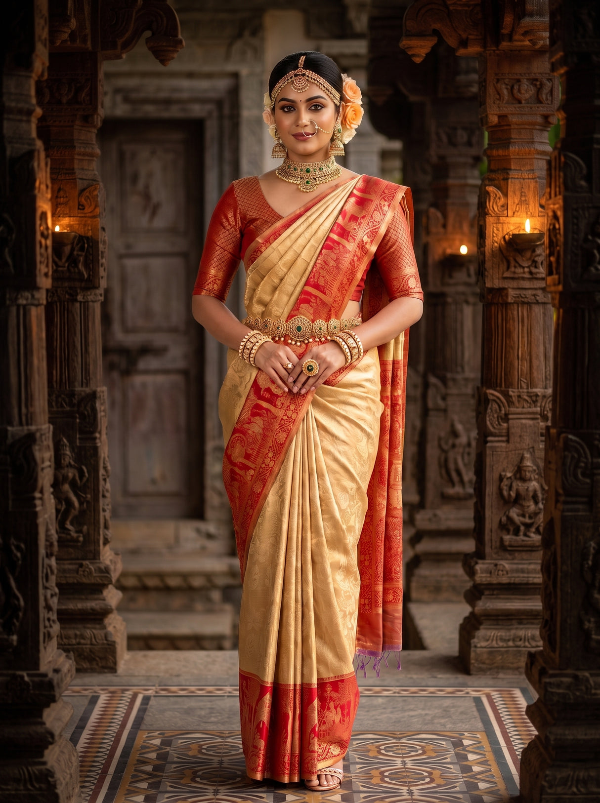 MIMOSA Tussar Kanjivaram Art Silk Saree — pose 4 styling detail