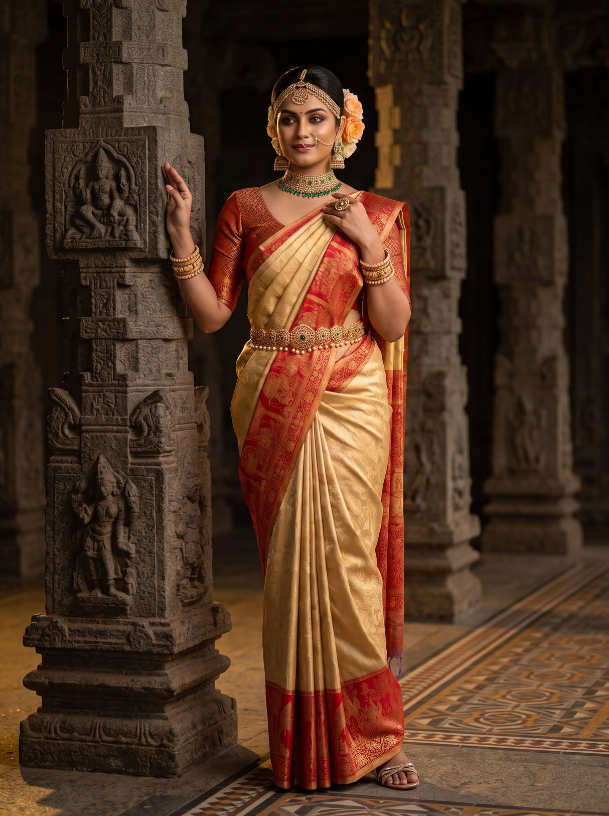 MIMOSA Tussar Kanjivaram Art Silk Saree — pose 5 styling detail